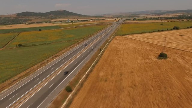 Aerial Shot Highway Speed Transport Countryside