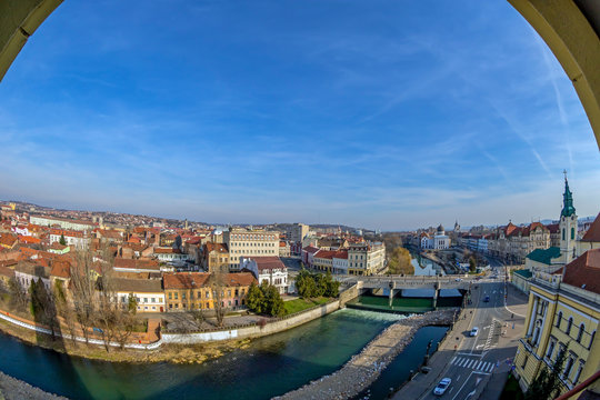 Aerial view from the city hall tower over Oradea town center