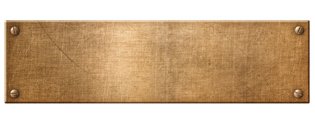 old narrow copper metal plate or nameboard with rivets 3d illustration