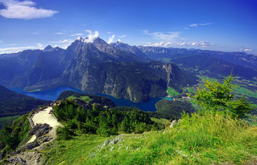 Fototapeta premium Konigssee lake in Germany Alps. aerial view from Jenner peak