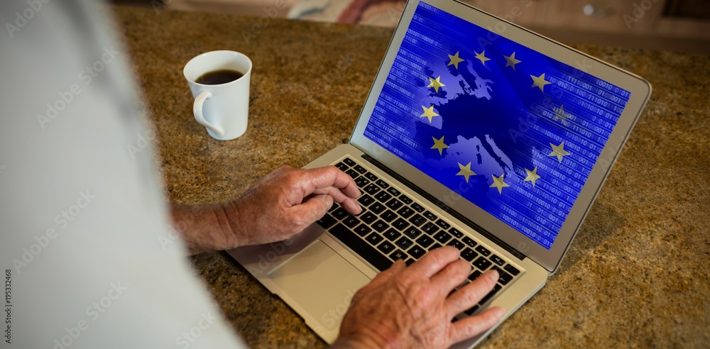 Poster composite image of european union flag with binary codes