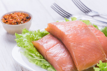 Raw salmon steak