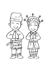 Cartoon costume. Riau, Indonesian traditional clothes.