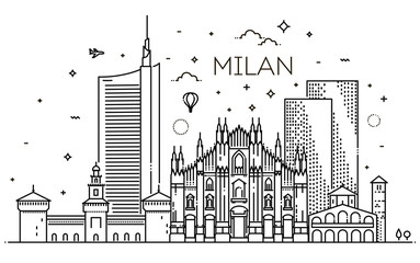 Fototapeta premium Liniowy sztandar miasta Mediolan