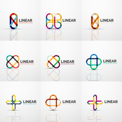 Set of abstract flower or star minimalistic linear icons, thin line geometric flat symbols for business icon design, abstract buttons or emblems