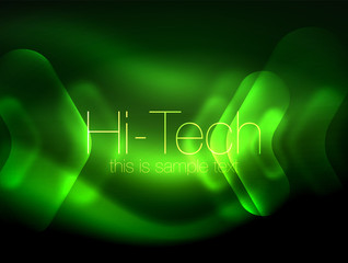 Blurred arrows in dark space. Neon pointers, glass glossy design, abstract shiny techno background, web banner