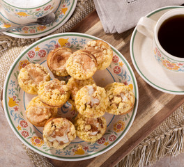 Overhead view of a pile ofcinnamon cream cheese coffee cake