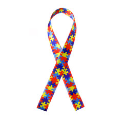 World Autism awareness and pride day or month with Puzzle pattern ribbon on white background.