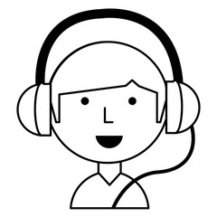 Cartoon man with headphones over white background, vector illustration