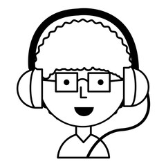 Cartoon man with glasses and headphones over white background, vector illustration