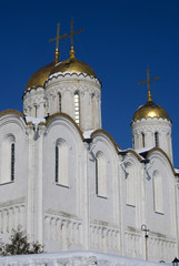 Assumption church in Vladimir town, Russia, famous by its frescoes painted by Andrey Rublev. Popular landmark. Color photo.