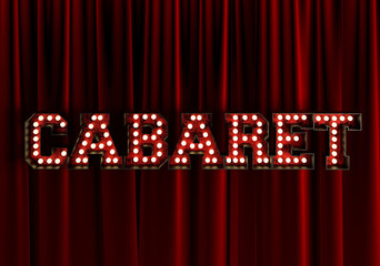 Cabaret in front of Red Stage Theater Curtain.3d Rendering