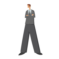 Young businessman standing with crossed arms. Vector character illustration in flat style, isolated on white background.