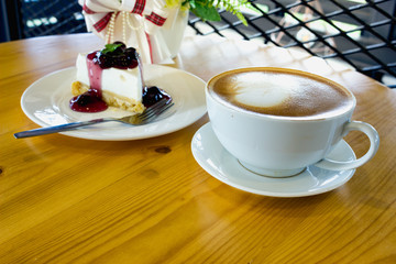 Blueberry Cheese pie with coffee ready for the day.