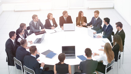 meeting business partners in the conference room.