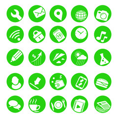 Set of vector green flat round icons for web
