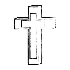 sketch of Religious Cross icon over white background, vector illustration