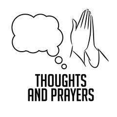 Thoughts and prayers design with thought bubble and praying hands. EPS10 vector illustration.
