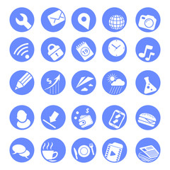 Set of vector blue flat round icons for web