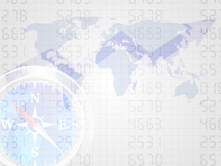 The compass on number and world map represent concept of investment. Trend of stock market chart. Business concept. Vector illustration.