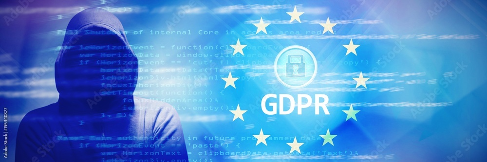 Poster composite image of hacker standing with arms crossed