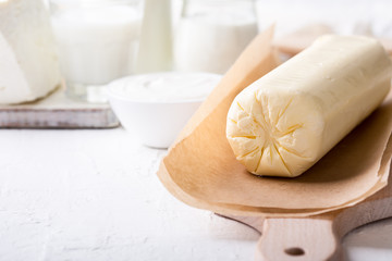 Fototapeta na wymiar Fresh handmade farm butter, organic dairy product