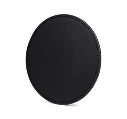 Fototapeta na wymiar Black beverage coasters isolated on white background. Blank leather coasters for your design. ( Clipping path )