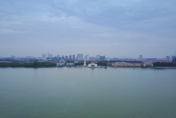 Aerial Majestic view of Malacca Straits Mosque.