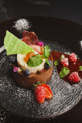 Exclusive mousse dessert served at restaurant