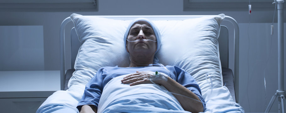 Weak elderly woman with leukemia