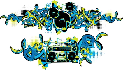  Boombox en luidsprekers in graffiti-stijl © alex_bond