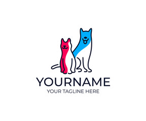 Dog and cat logo template. Veterinary science and care behind pets vector design. Animal illustration