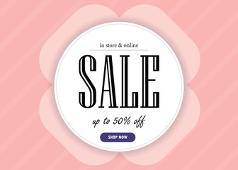 Sale banner template design. Vector illustration in pink color.