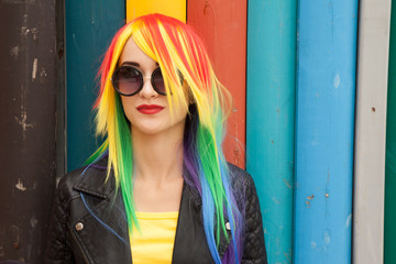 Fototapeta premium beautiful woman wearing color wig