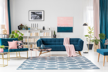 Pink and blue living room
