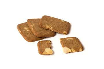 Rectangular almond cookie isolated on white background