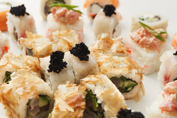 Japanese sushi rolls,maki on white background