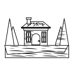Sketch of House with trees around over white background, vector illustration