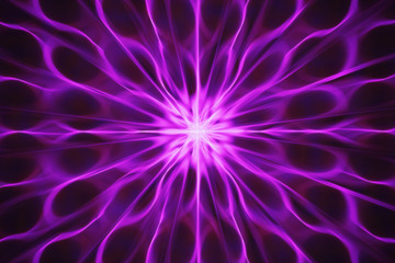 Obraz premium Fractal with abstract, wavy rays radiating from the center in pink on deep purple background