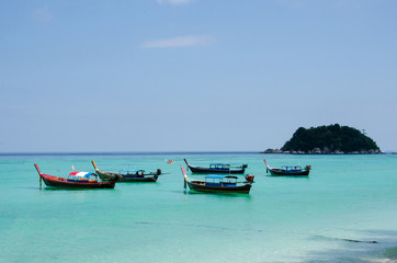 Long tail boat on tropical beach, Lipe, Thailand