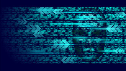 Hacker artificial intelligence robot danger dark face. Cyborg binary code head shadow online hack alert personal data intellect mind virtual information vector illustration