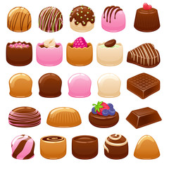 Chocolate candies set. Assorted sweets.