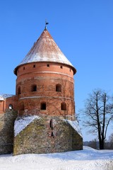 tower of the historic castle on the island of Trakai