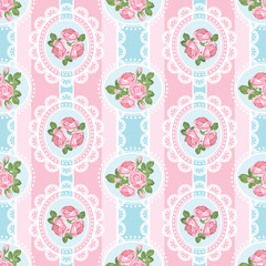 Shabby chic rose seamless pattern on pink background