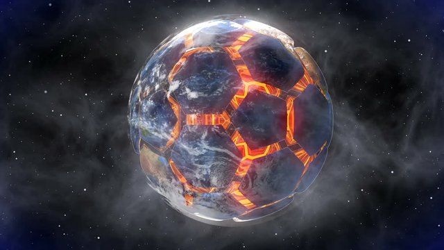 Soccer ball in the form of a planet in space,, maps and textures provided by NASA,