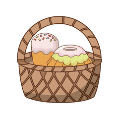 Basket with cakes icon over white background, colorful design.  vector illustration