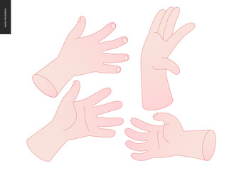 The vector illustrated set of outlined hand drawn hands with various gestures
