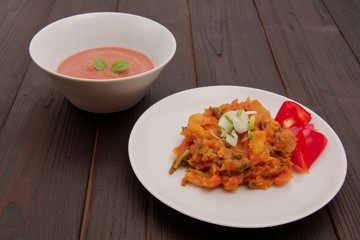 Potato goulash with tofu on a table