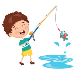 Vector Illustration Of A Kid Fishing