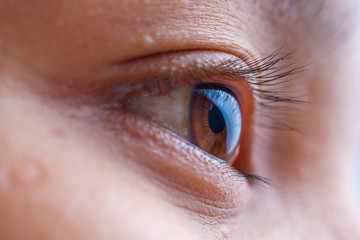 asia woman eye macro, the vision of the future and healthy life concept. view precise and straight...